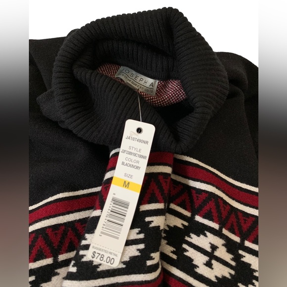 New! Joseph A Patterned Turtleneck knit poncho sweater, black, size Medium - Picture 5 of 13